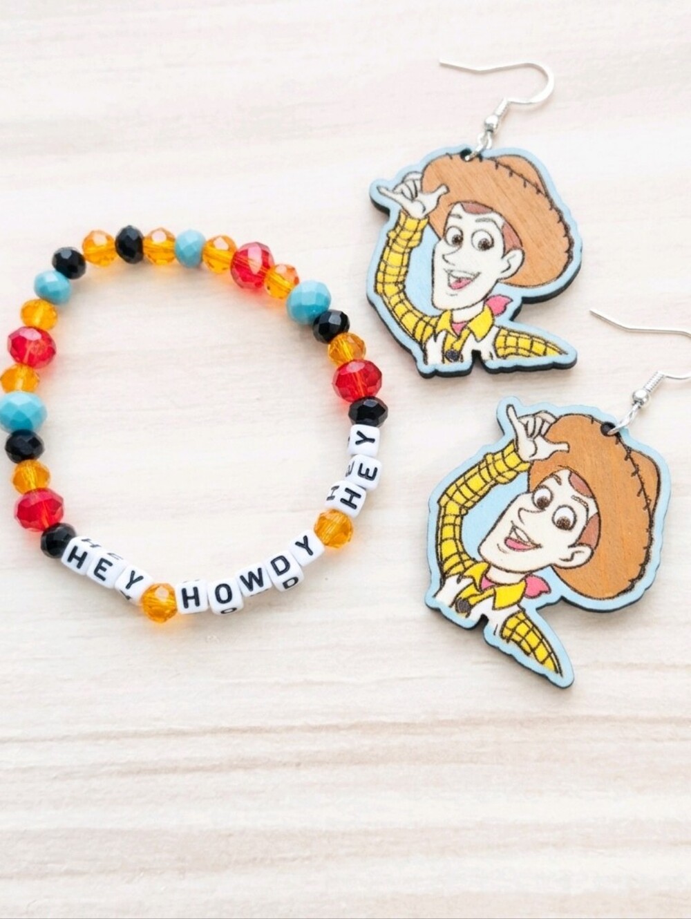 Handmade Toy Story Sheriff Woody Earrings And Bracelet Set